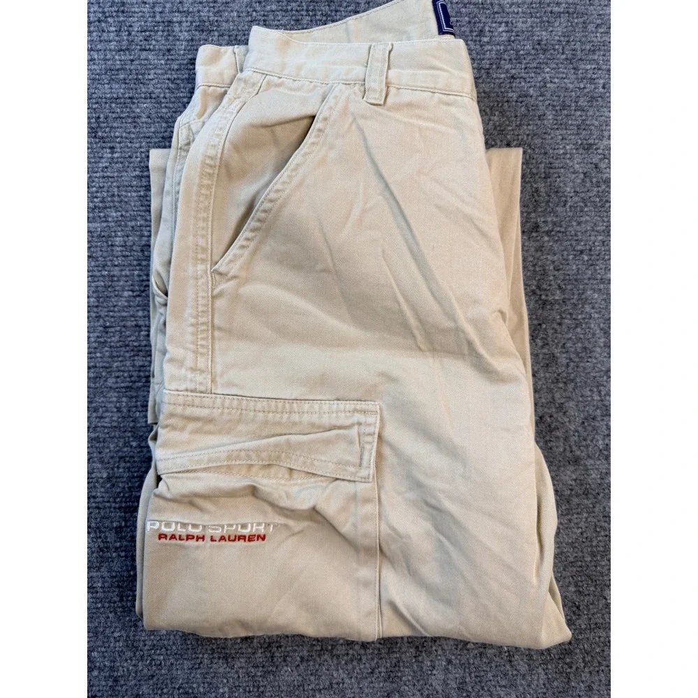 Polo Sport Ralph Lauren Khaki Cargo Pants 14 Tan Cotton Zip Off Convertible Vtg